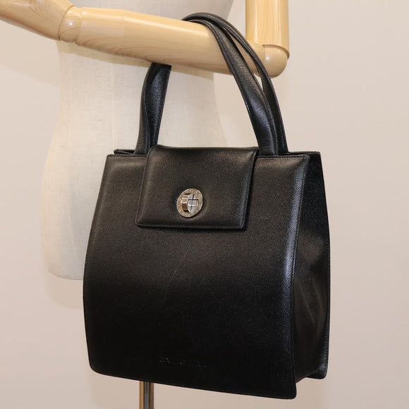 BVLGARI Hand Bag Leather Black Auth 113988