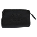 CHANEL COCO Mark Pouch Caviar Skin Black Gold CC Auth 114009-1