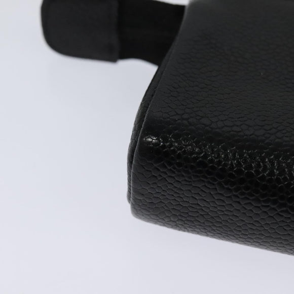 CHANEL COCO Mark Pouch Caviar Skin Black Gold CC Auth 114009