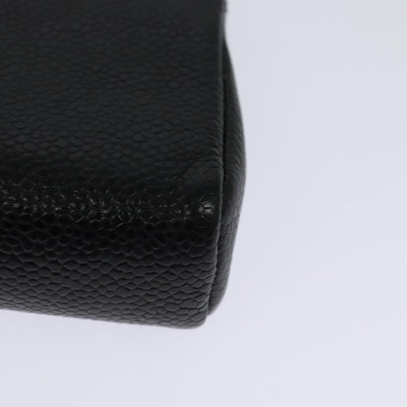 CHANEL COCO Mark Pouch Caviar Skin Black Gold CC Auth 114009