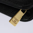CHANEL COCO Mark Pouch Caviar Skin Black Gold CC Auth 114009-8
