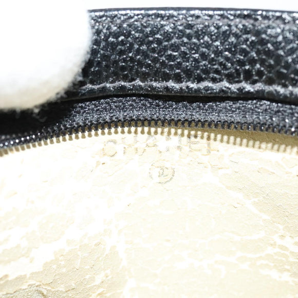 CHANEL COCO Mark Pouch Caviar Skin Black Gold CC Auth 114009