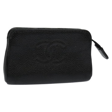 CHANEL COCO Mark Pouch Caviar Skin Black Gold CC Auth 114009