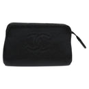 CHANEL COCO Mark Pouch Caviar Skin Black Gold CC Auth 114009-13