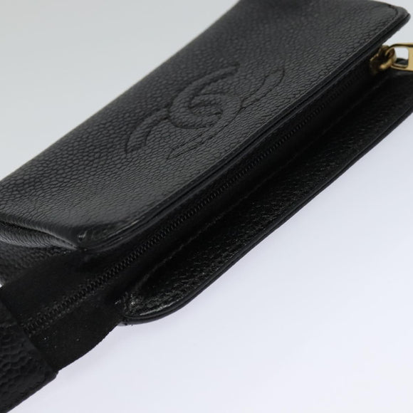 CHANEL COCO Mark Pouch Caviar Skin Black Gold CC Auth 114009