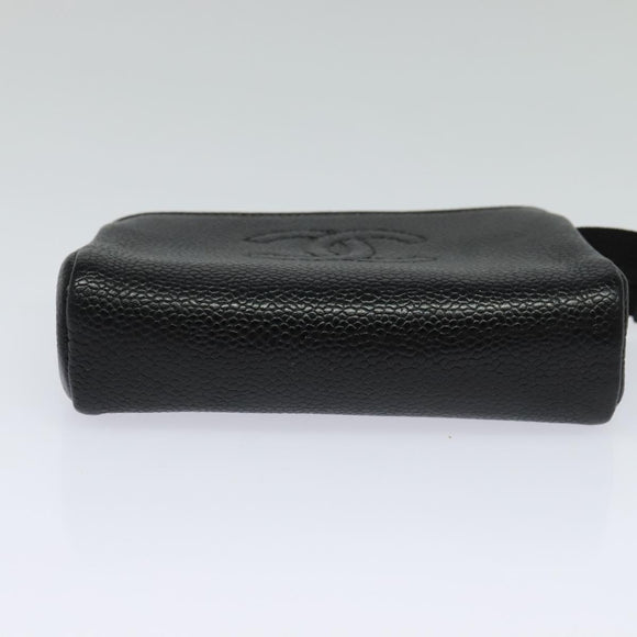 CHANEL COCO Mark Pouch Caviar Skin Black Gold CC Auth 114009