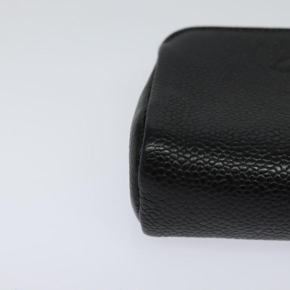 CHANEL COCO Mark Pouch Caviar Skin Black Gold CC Auth 114009