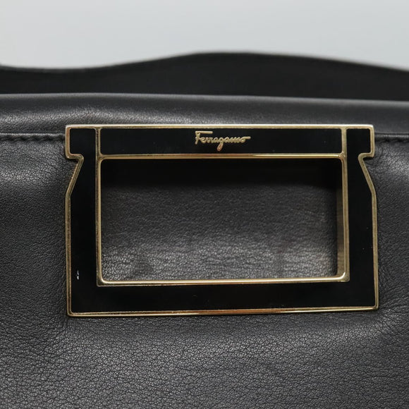 Salvatore Ferragamo Hand Bag Leather 2way Black Gold Auth 114037
