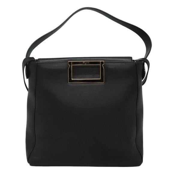 Salvatore Ferragamo Hand Bag Leather 2way Black Gold Auth 114037