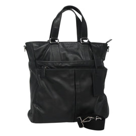 PRADA Hand Bag Leather 2way Black Silver Auth 114042