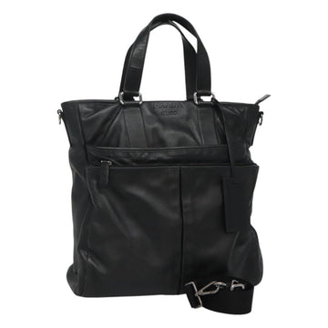 PRADA Hand Bag Leather 2way Black Silver Auth 114042