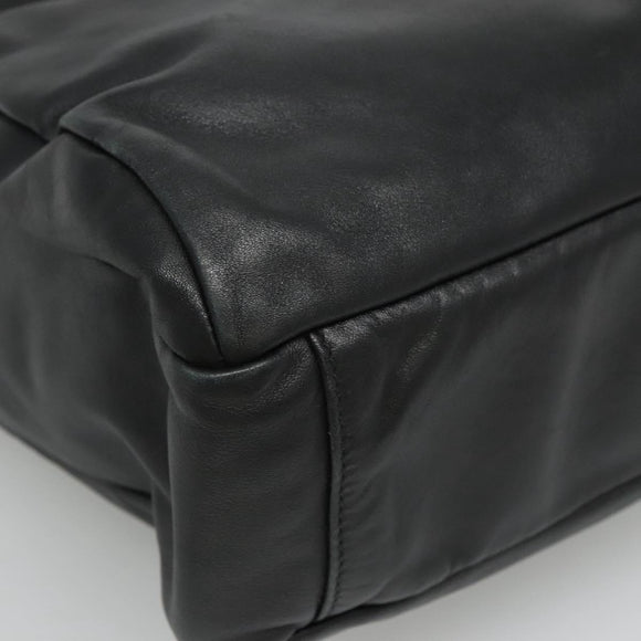 PRADA Hand Bag Leather 2way Black Silver Auth 114042