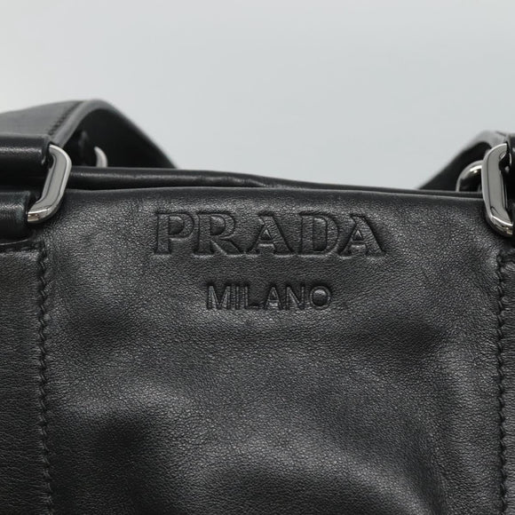 PRADA Hand Bag Leather 2way Black Silver Auth 114042