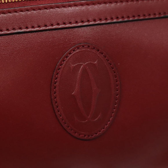 CARTIER Must Line Shoulder Bag Leather Wine Red Gold Auth 114043