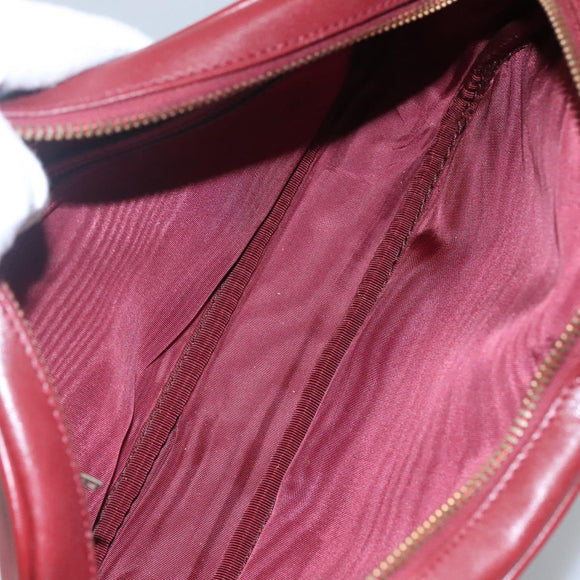 CARTIER Must Line Shoulder Bag Leather Wine Red Gold Auth 114043