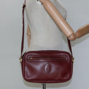 CARTIER Must Line Shoulder Bag Leather Wine Red Gold Auth 114043-22
