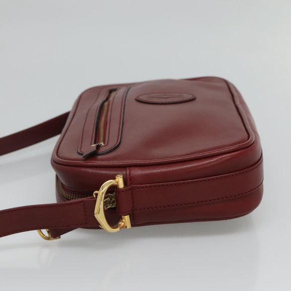 CARTIER Must Line Shoulder Bag Leather Wine Red Gold Auth 114043