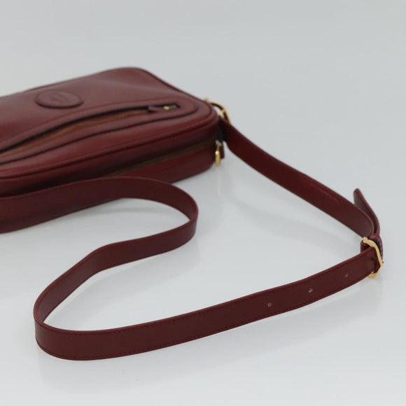 CARTIER Must Line Shoulder Bag Leather Wine Red Gold Auth 114043
