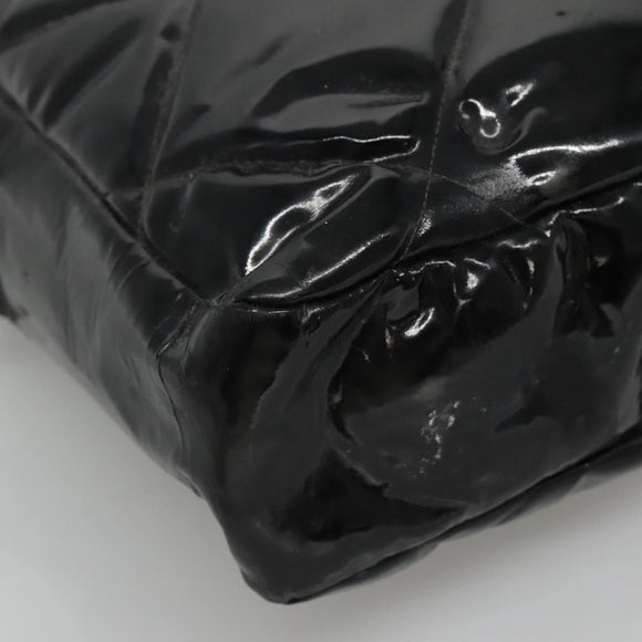 CHANEL Matelasse Shoulder Bag Patent leather Black Gold CC Auth 114045