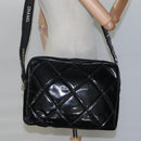 CHANEL Matelasse Shoulder Bag Patent leather Black Gold CC Auth 114045-22