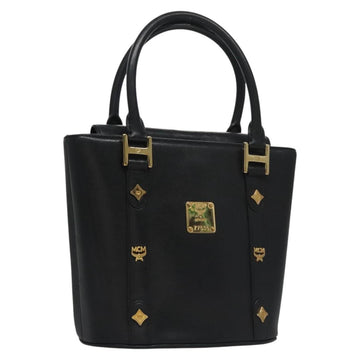 MCM Hand Bag Leather Black Gold Auth 114096