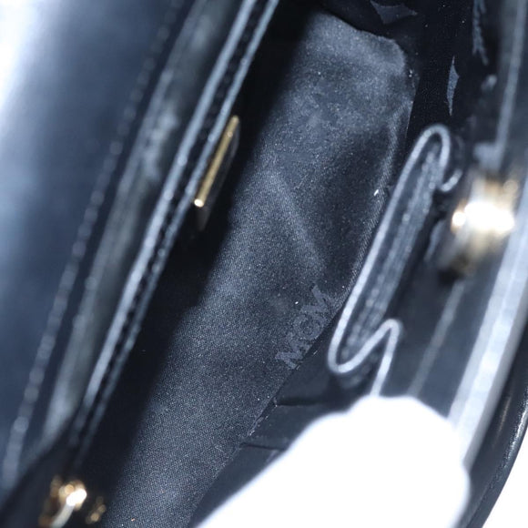 MCM Hand Bag Leather Black Gold Auth 114096