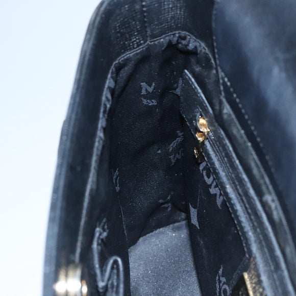 MCM Hand Bag Leather Black Gold Auth 114096