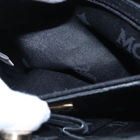 MCM Hand Bag Leather Black Gold Auth 114096