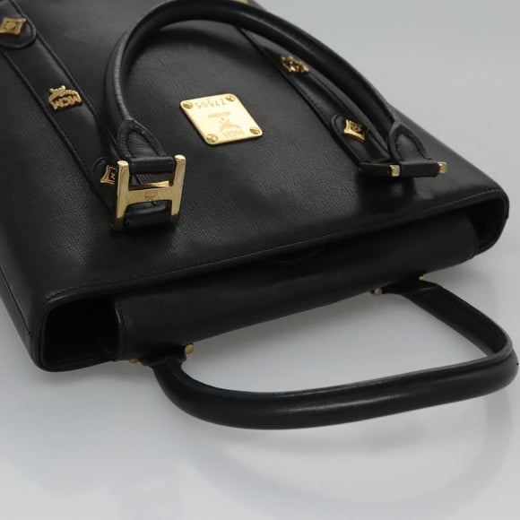 MCM Hand Bag Leather Black Gold Auth 114096