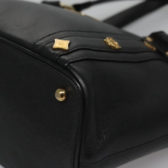 MCM Tote Bag Leather Black Gold Auth 114097