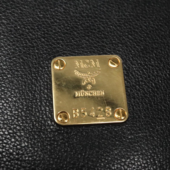 MCM Tote Bag Leather Black Gold Auth 114097