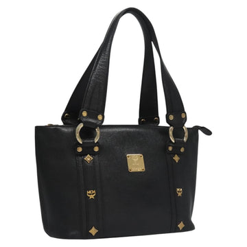 MCM Tote Bag Leather Black Gold Auth 114097
