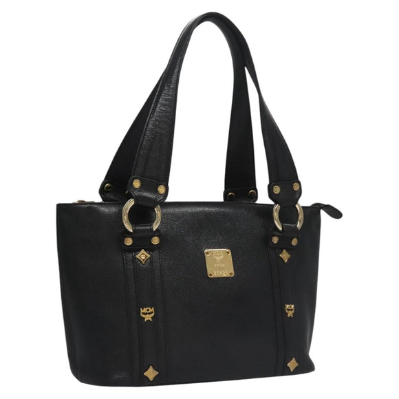 MCM Tote Bag Leather Black Gold Auth 114097