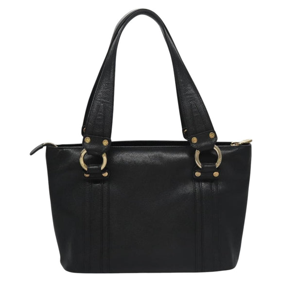 MCM Tote Bag Leather Black Gold Auth 114097