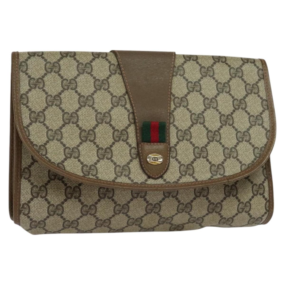 GUCCI GG Supreme Web Sherry Line Clutch Bag PVC Beige 89 01 030 Auth 114183