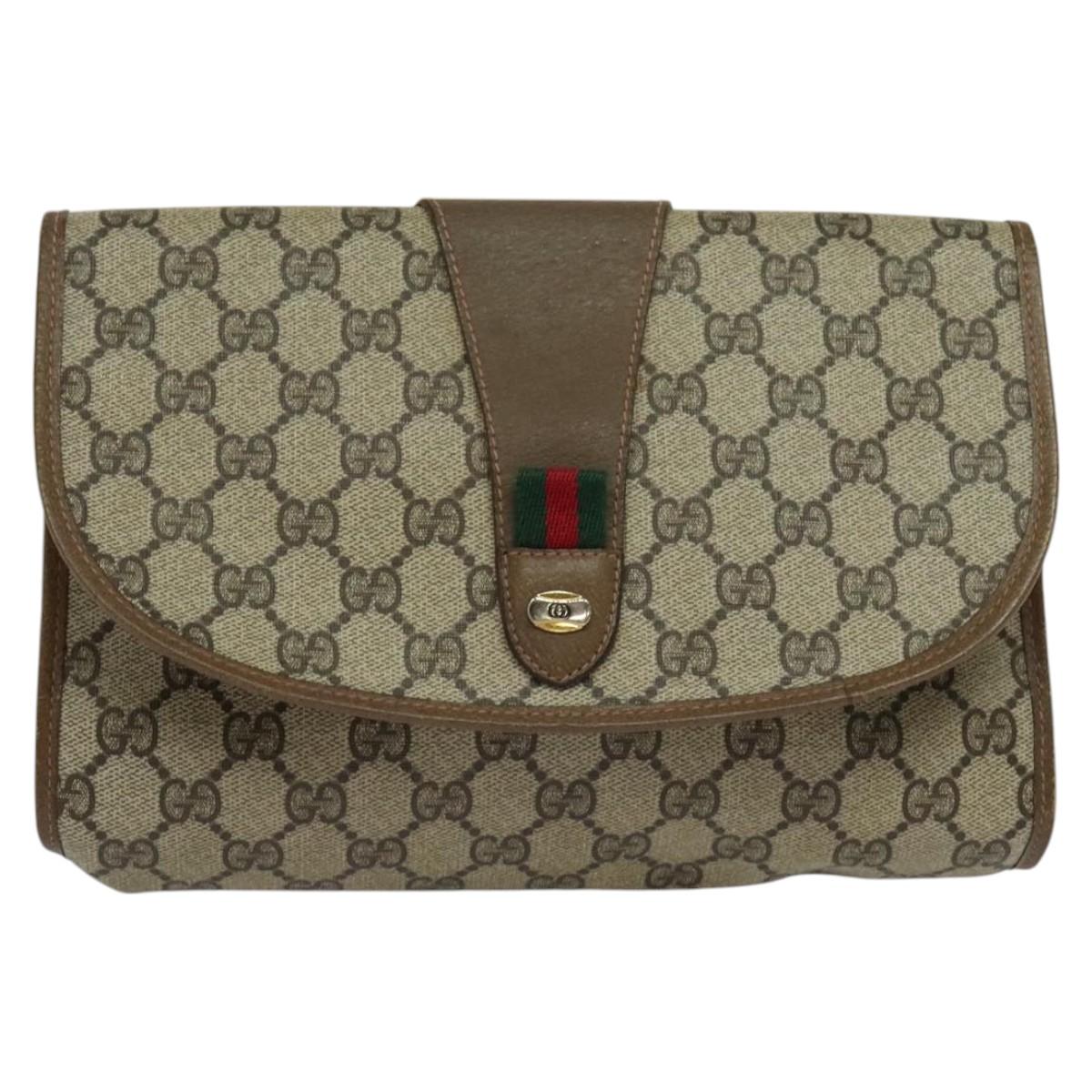 GUCCI GG Supreme Web Sherry Line Clutch Bag PVC Beige 89 01 030 Auth 114183 - 0