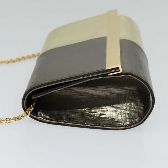 FENDI Chain Shoulder Bag Leather Gold Tone Auth 114194