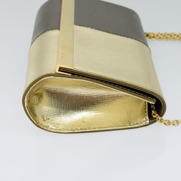 FENDI Chain Shoulder Bag Leather Gold Tone Auth 114194