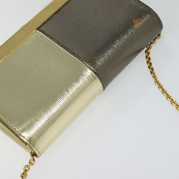 FENDI Chain Shoulder Bag Leather Gold Tone Auth 114194