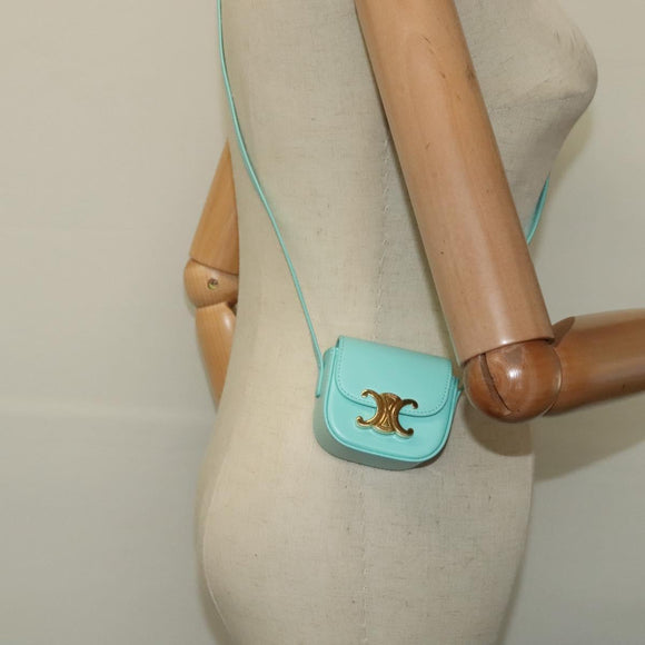 CELINE Triomphe Mini Claude Shoulder Bag Leather Light Blue Auth 114195AV