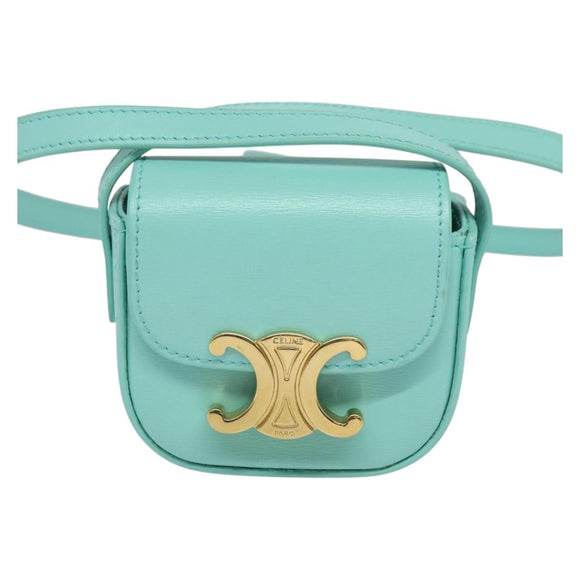 CELINE Triomphe Mini Claude Shoulder Bag Leather Light Blue Auth 114195AV