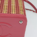 CHANEL Wicker Vanity Chain Shoulder Bag Rattan 2way Pink Silver CC Auth 114200AM-17