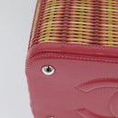 CHANEL Wicker Vanity Chain Shoulder Bag Rattan 2way Pink Silver CC Auth 114200AM-18