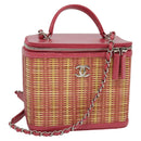 CHANEL Wicker Vanity Chain Shoulder Bag Rattan 2way Pink Silver CC Auth 114200AM-1