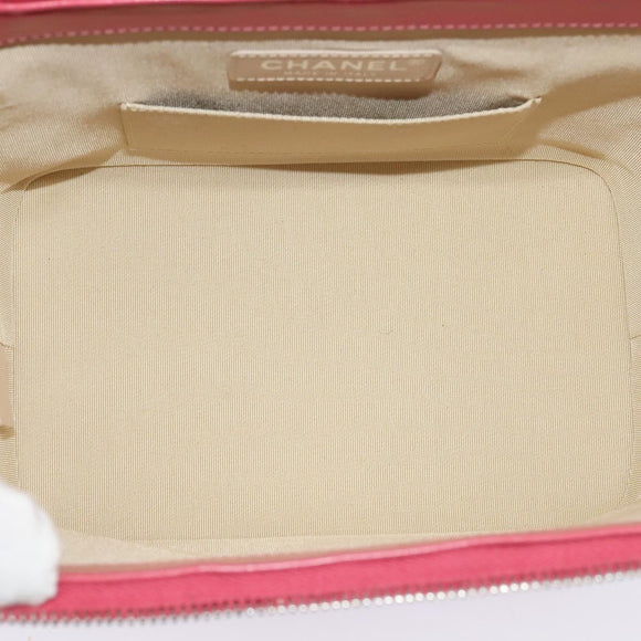 CHANEL Wicker Vanity Chain Shoulder Bag Rattan 2way Pink Silver CC Auth 114200AM