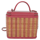 CHANEL Wicker Vanity Chain Shoulder Bag Rattan 2way Pink Silver CC Auth 114200AM-2