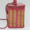 CHANEL Wicker Vanity Chain Shoulder Bag Rattan 2way Pink Silver CC Auth 114200AM-3