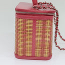 CHANEL Wicker Vanity Chain Shoulder Bag Rattan 2way Pink Silver CC Auth 114200AM-4