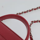 CHANEL Wicker Vanity Chain Shoulder Bag Rattan 2way Pink Silver CC Auth 114200AM-14