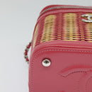 CHANEL Wicker Vanity Chain Shoulder Bag Rattan 2way Pink Silver CC Auth 114201SAM-17